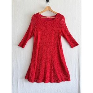 New Recruit Maternity Red Floral Lace 3/4 Sleeve Mini Dress Medium Round Neck